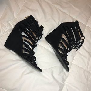 Lace up strappy wedge heels